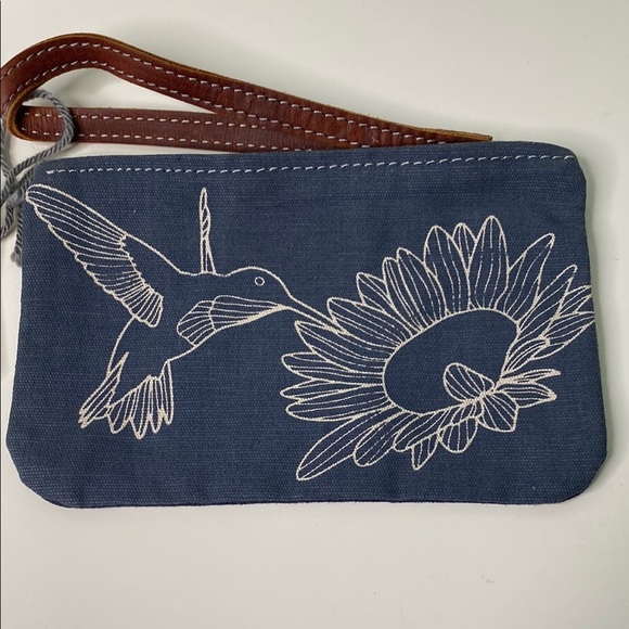 Zambezi Joy Society Blue Canvas, Suede, & Leather Wristlet‎ with Hummingbird - Picture 1 of 9